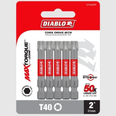 (J) Биты привода Diablo 2 дюйма No40 Torx упаковка 5 шт. (DT402P5) - Изображение 1 из 2