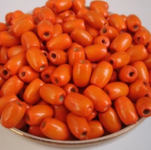 100pcs- Wood Beads Tube Oval Orange Color. - Picture 1 of 2