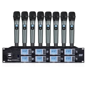 Wireless Microphone System UHF 8 Channels 8 Handheld Dynamic Mic for Church - Picture 1 of 2