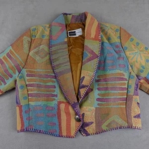 Rhonda Stark Blazer Damen L Orange Southwestern Eklektisch Kühn Statement Vintage - Bild 1 von 22