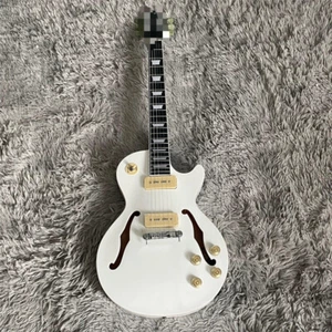 Guitarra Eléctrica Semi-Hueca Blanca Personalizada 6 Cuerdas Pastillas P-90 Herrajes Cromados - Imagen 1 de 8