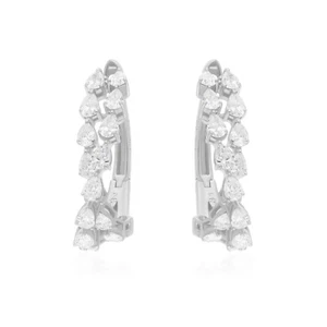 1.80 Ct Real SI/H Pear Diamond Hoop Earrings 18k White Solid Gold Birthday Gift - Picture 1 of 7