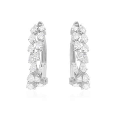 1.80 Ct Real SI/H Pear Diamond Hoop Earrings 18k White Solid Gold Birthday Gift - Image 1 of 4