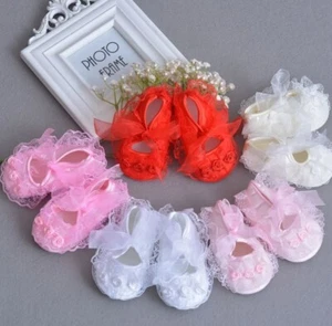 Baby Satin Shoes Pink White Yellow 0,3,6,9, mo.Christening, Spring Summer. - Picture 1 of 6