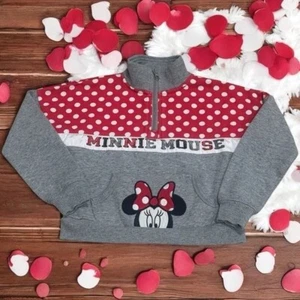 Disney Minnie Mouse Spellout Spirt Polka Dot Quarter Zip Jacket Girl’s Size S - Picture 1 of 9