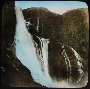 Glass Magic Lantern Slide SKJOEGGEDALSFOS C1890 PHOTO NORWAY WATERFALL - Picture 1 of 2