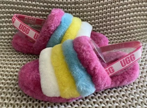UGG FLUFF YEAH SLIDE RAINBOW SLINGBACK SLIPPERS SIZE US 8 WOMAN 6 KID YOUTH GIRL - Picture 1 of 5