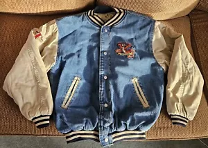 Vintage Men’s 90’s Disney Winnie The Pooh Tigger Denim Varsity Jacket Size Small - Picture 1 of 16