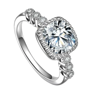 7*7mm Princesa Circonio Anillo de Boda Niña Oro Blanco Lleno Joyería de Compromiso Talla 6-10 - Imagen 1 de 8