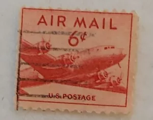 Genuine - USA 6 Cent Red US Air Mail Stamp 1949 - Picture 1 of 7