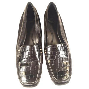 Nurture Womens Leather Driving Loafers Flats Size 9.5 M Navy Blue Faux Reptile - Picture 1 of 9