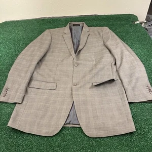 Vitali Blazer Jacket Mens 42L Beige Plaid Sport Coat Formal Work Preppy Pockets - Picture 1 of 10