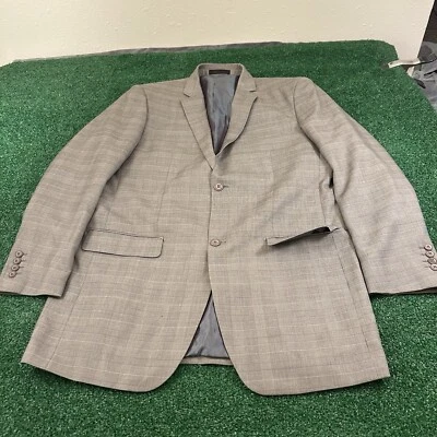 Vitali Blazer Jacket Mens 42L Beige Plaid Sport Coat Formal Work Preppy Pockets - Image 1 of 4
