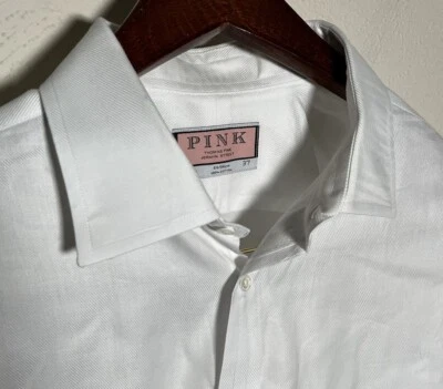 Camisa de vestir Thomas rosa para hombre blanca lisa puño francés de lujo de algodón puro 17,5-37 Foto 1 de 4