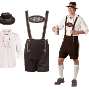 German Oktoberfest Costume Mens Bavarian Lederhosen Short Beer Guy Fancy Dress - Picture 1 of 12
