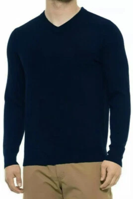 Suéter Tahari Para Hombre Extra Fino Lana Merino Sólido Cuello en V Azul Marino Foto 1 de 4