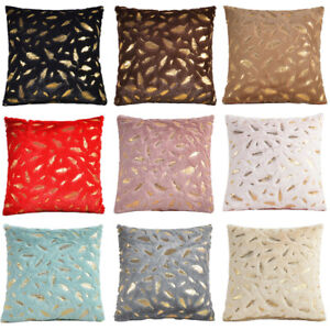 Velvet Soft Gold Leaf Pattern Cushion Cover Home Sofa Décor Throw Pillow Case
