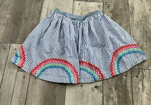 Crewcuts White Blue Cotton Dots Rainbow Striped Skirt Skort Medium Girls - Picture 1 of 6