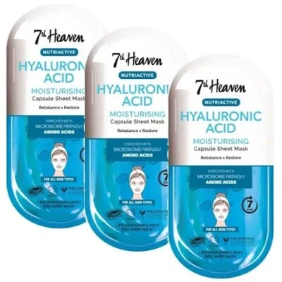 3x 7th Heaven Nutriactive Hyaluron Säure feuchtigkeits Sheet Mask Gesichtsmaske - Bild 1 von 2