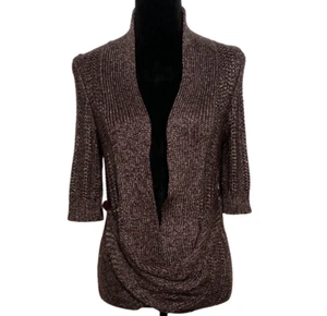 Moth Anthropologie Cardigan SMALL Wrap Sweater Wine Metallic Woven Knit Drape - Picture 1 of 7