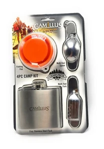 Camillus Camp Kit Flask, Folding Cup, Spoon, Fork Stainless Steel 4 Pieces - Picture 1 of 2