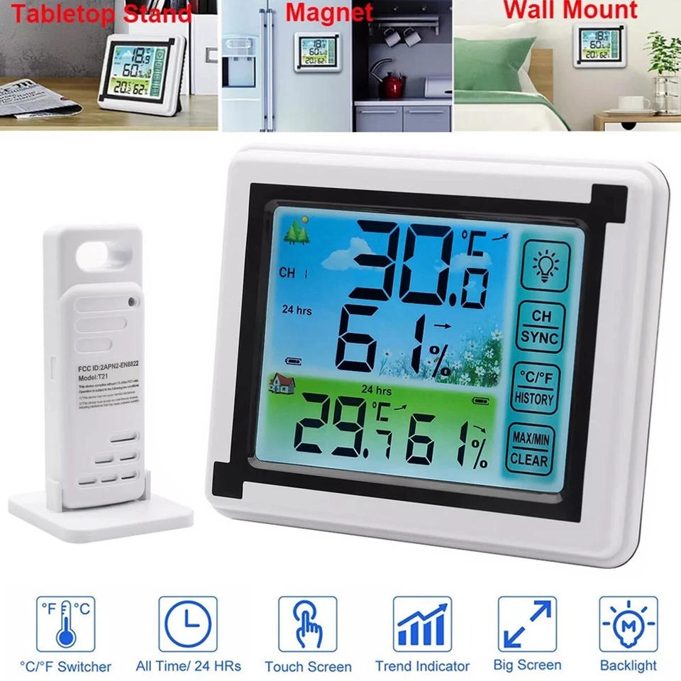 Wireless Digital LCD Indoor & Outdoor Weather Station Clock Calendar Thermometer - Image 1 of 4
