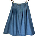 Vintage Denim Jean Skirt Pleated A-Line Midi Modest Elastic Back Waist 28-30