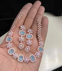Rose Gold Necklace Set Indian Bollywood Bridal Party Wear Weding Women ML31 - Picture 1 of 1