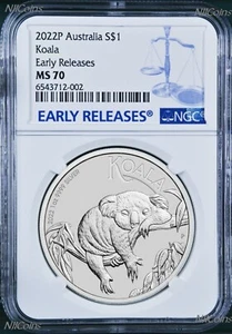 2022 P Australia Silver Koala NGC MS 70 $1 1 oz Coin Blue ER Label PERFECT - Picture 1 of 2