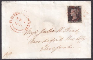1840 AS41 SG2 1d BLACK PLATE 6 RED CROSS 4 MARGINS COVER BRIDGETOWN/HEREFORD LL - Picture 1 of 3