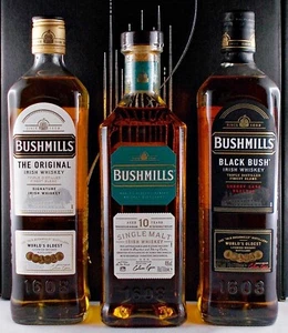 3 Flaschen Bushmills Original, Black Bush, 10 Jahre Single Malt Whiskey Geschenk