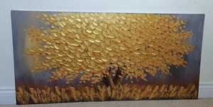 Orlco Art Wanddeko handbemalt goldener Baum 60 x 120 cm - Bild 1 von 4