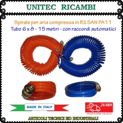 Spirale 15 metri in RILSAN PA11 tubo aria compressa 6x8 con raccordi automatici - Immagine 1 di 3