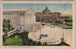 Postal de lino de la Corte Suprema y Biblioteca del Congreso Washington DC, 1935 - Imagen 1 de 2