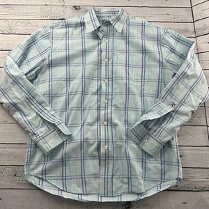 Castaway Nantucket Plaid Long Sleeve Button Front Shirt Men's Medium Blue - Picture 1 of 5
