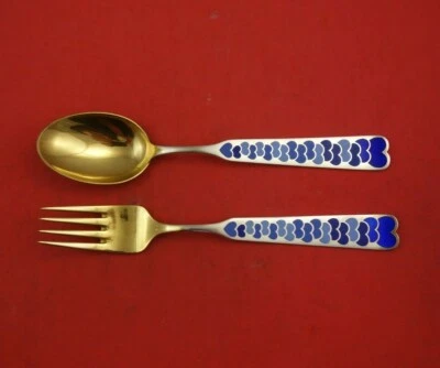 Christmas by A. Michelsen Sterling Silver Fork and Spoon Set 2pc 1944 Vermeil - Image 1 of 3