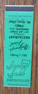 MONTGOMERY, ALABAMA MATCHBOOK COVER: SEVEN SEAS RESTAURANT 1960s MATCHCOVER -D - Bild 1 von 1