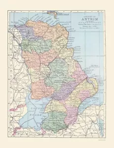 Historic Map - Antrim County Northern Ireland - Bartholomew 1882 - 23 x 29.88 - Picture 1 of 20