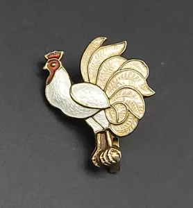 Bernard Meldahl Rooster - Clip Lapel Hook Sterling Silver White Enamel Norway - Picture 1 of 3
