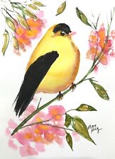 Watercolor 5" x 7" Original Painting by Mary King -  Goldfinch and Flowers