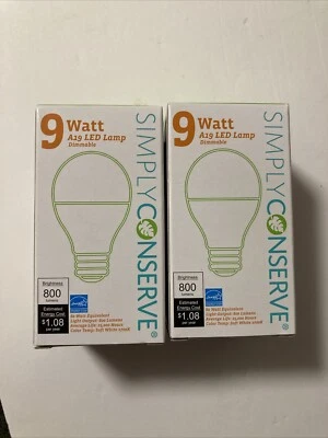 NIBSet of 2 Simply Conserve 9W A19 LED Light Bulb 800 Brightness Lumens (2-pack) - Image 1 of 4