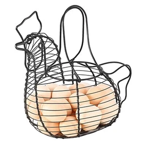 Chicken Egg Holder Rectangular Black Wire Basket with Handle for Countertop - Picture 1 of 7
