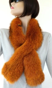 Pelz Schal Blaufuchs Kragen Stola Mantel Jacke Besatz Mode Herbst Deep Orange - Bild 1 von 8