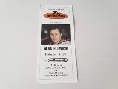 Vintage Alan Kulwicki 2nd Annual 7K Fun Run/Walk Pledge Sheet Pamphlet NASCAR Foto 1 de 4