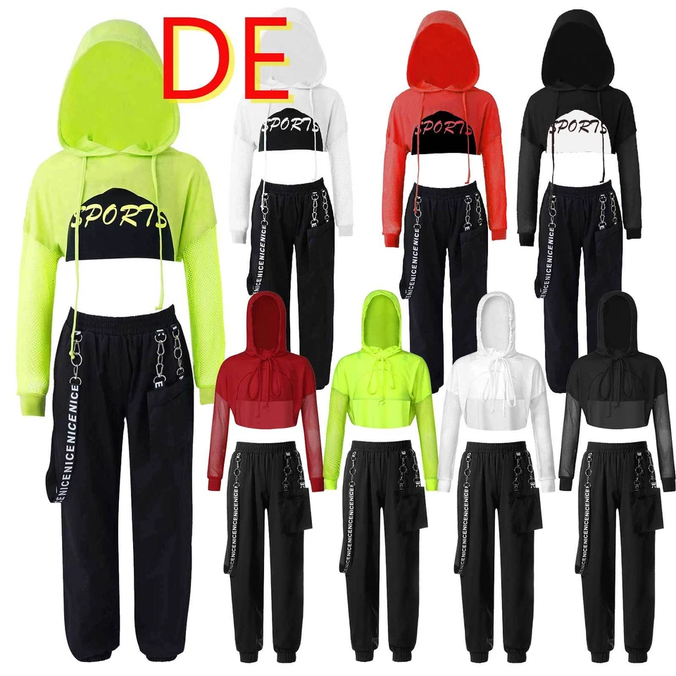 iEFiEL Mädchen Sport Set Langarmshirt Sport Trikot Hip Hop Kleidung Street Dance