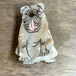 Pink Linen "Stay Paws-itive" One Bulldog Puppy Hair Clip, Unused Brand New - Picture 1 of 4