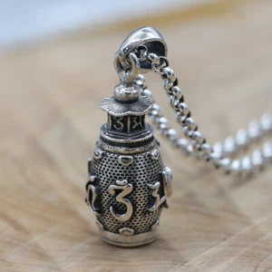 Men Tibet Buddhist Prayer Ghau Box Silver Plated Amulet Pendant Mantra Necklace - Picture 1 of 12