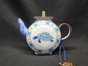 Vintage Miniature Enameled Copper teapot with turtles C . MADDICOTT 1995 #4095 - Picture 1 of 16