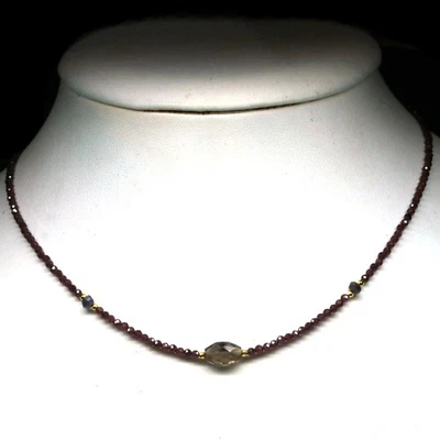 925 Sterling Silver Smoky Quartz, Rhodolite & Beads Necklace 18 in - Image 1 of 4