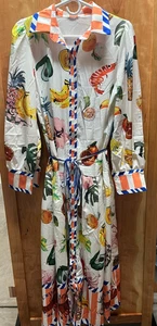 Maxi camicia donna stampa frutta cintura bottoni davanti abito manica lunga taglia large - Foto 1 di 4